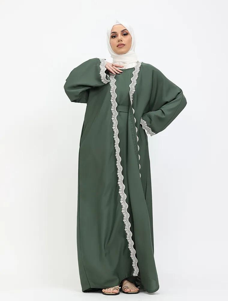 Sage Lux Lace Abaya 2 Peice